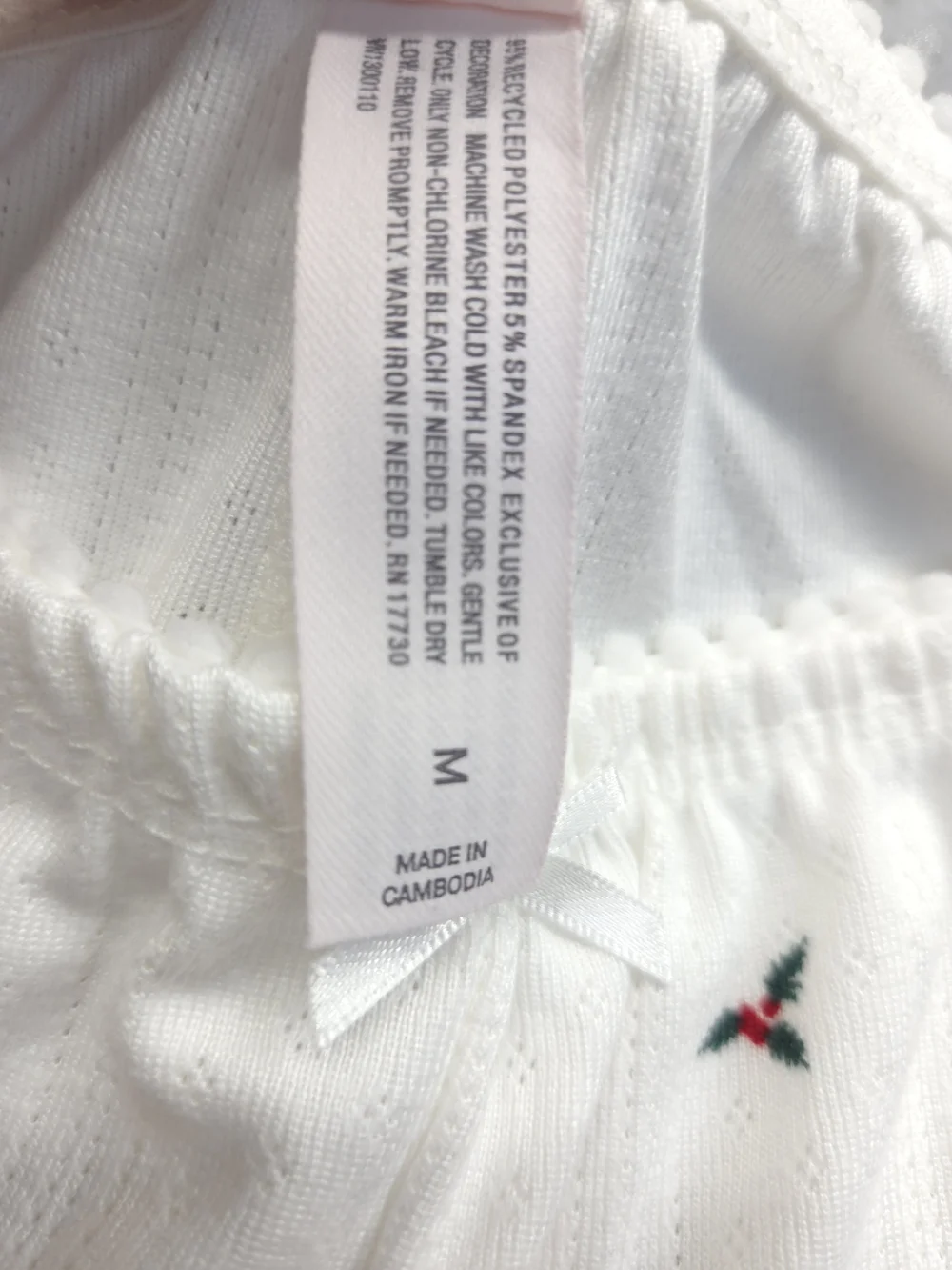 0379 Auden White Short-Sleeve Pajama Set with Tiny Red & Green Floral Motif